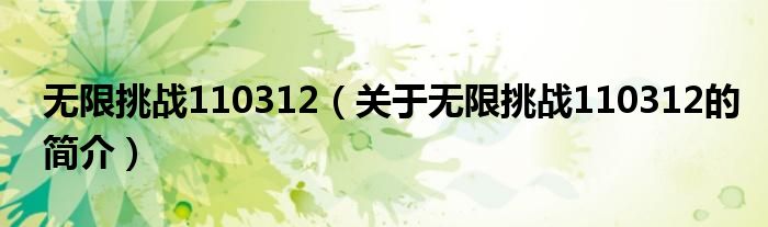 無限挑戰(zhàn)110312（關(guān)于無限挑戰(zhàn)110312的簡介）