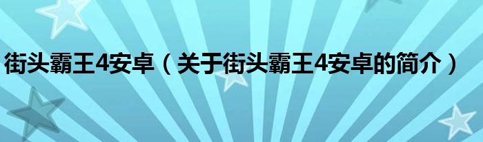 街頭霸王4安卓（關(guān)于街頭霸王4安卓的簡介）