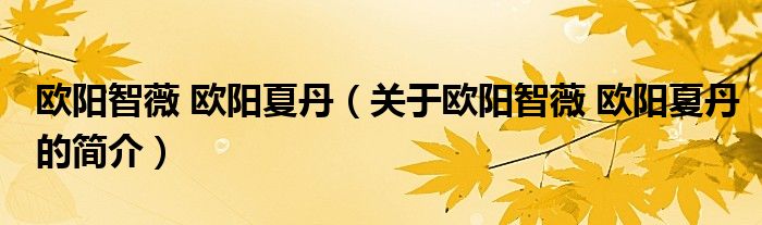 歐陽智薇 歐陽夏丹（關(guān)于歐陽智薇 歐陽夏丹的簡介）