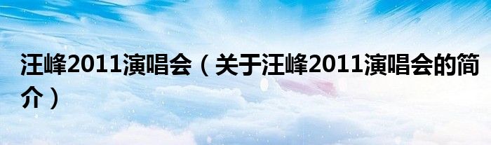 汪峰2011演唱會（關于汪峰2011演唱會的簡介）