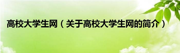 高校大學(xué)生網(wǎng)（關(guān)于高校大學(xué)生網(wǎng)的簡介）