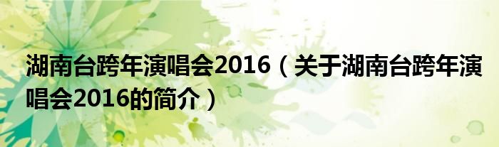 湖南臺(tái)跨年演唱會(huì)2016（關(guān)于湖南臺(tái)跨年演唱會(huì)2016的簡介）