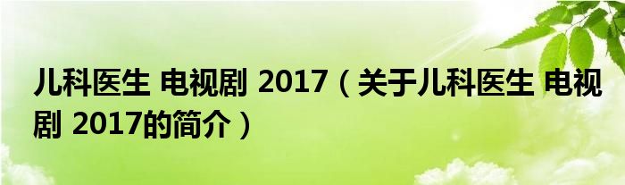 兒科醫(yī)生 電視劇 2017（關于兒科醫(yī)生 電視劇 2017的簡介）