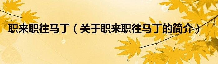 職來(lái)職往馬丁（關(guān)于職來(lái)職往馬丁的簡(jiǎn)介）