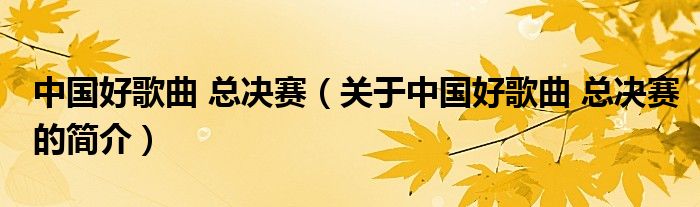 中國(guó)好歌曲 總決賽（關(guān)于中國(guó)好歌曲 總決賽的簡(jiǎn)介）