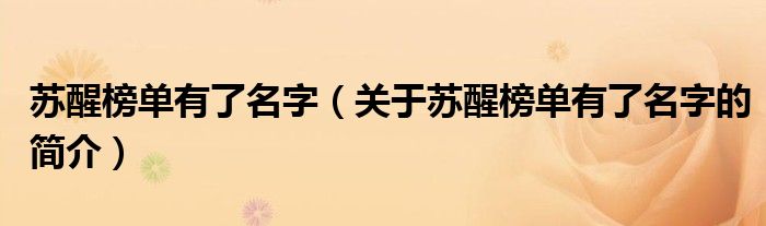 蘇醒榜單有了名字（關(guān)于蘇醒榜單有了名字的簡介）