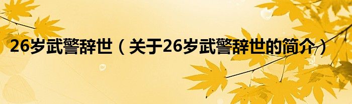 26歲武警辭世（關(guān)于26歲武警辭世的簡(jiǎn)介）