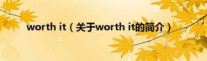 worth it（關(guān)于worth it的簡介）