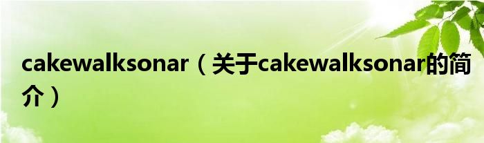 cakewalksonar（關(guān)于cakewalksonar的簡介）