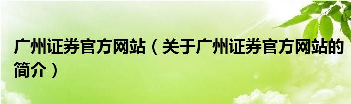 廣州證券官方網(wǎng)站（關(guān)于廣州證券官方網(wǎng)站的簡(jiǎn)介）