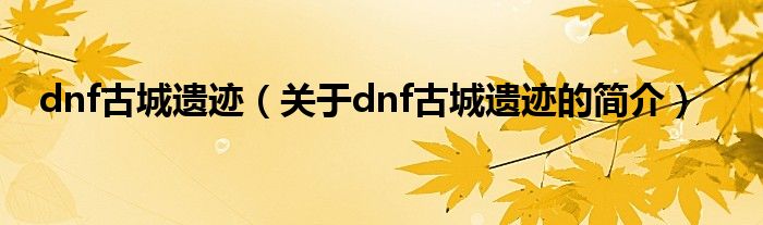 dnf古城遺跡（關(guān)于dnf古城遺跡的簡(jiǎn)介）