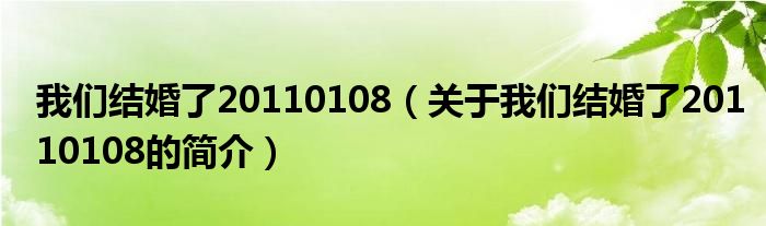 我們結(jié)婚了20110108（關(guān)于我們結(jié)婚了20110108的簡介）