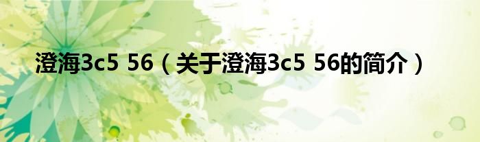 澄海3c5 56（關(guān)于澄海3c5 56的簡介）