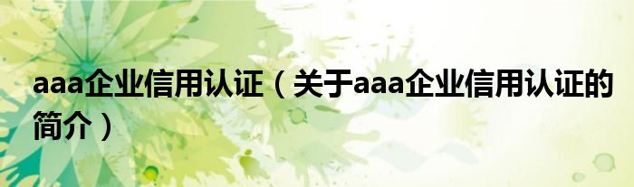 aaa企業(yè)信用認(rèn)證（關(guān)于aaa企業(yè)信用認(rèn)證的簡介）