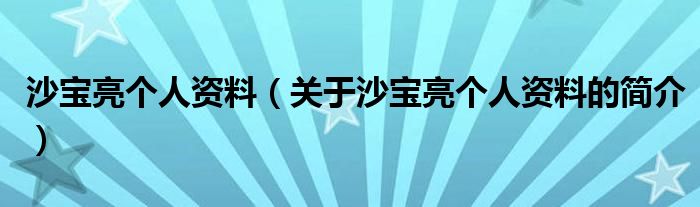 沙寶亮個(gè)人資料（關(guān)于沙寶亮個(gè)人資料的簡(jiǎn)介）