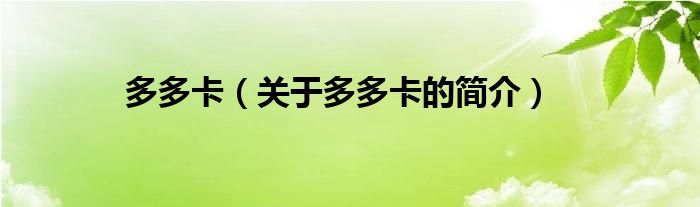 多多卡（關(guān)于多多卡的簡(jiǎn)介）