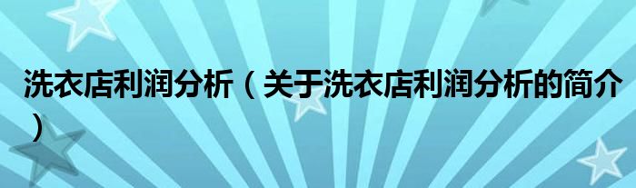 洗衣店利潤分析（關(guān)于洗衣店利潤分析的簡介）