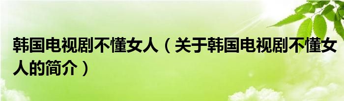 韓國電視劇不懂女人（關(guān)于韓國電視劇不懂女人的簡介）