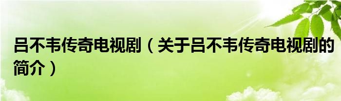 呂不韋傳奇電視?。P于呂不韋傳奇電視劇的簡介）