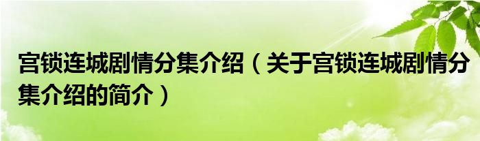 宮鎖連城劇情分集介紹（關(guān)于宮鎖連城劇情分集介紹的簡介）