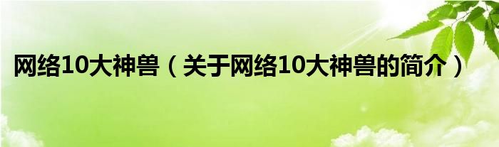 網(wǎng)絡(luò)10大神獸（關(guān)于網(wǎng)絡(luò)10大神獸的簡(jiǎn)介）