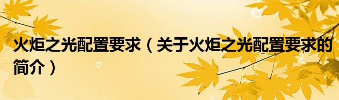 火炬之光配置要求（關(guān)于火炬之光配置要求的簡(jiǎn)介）