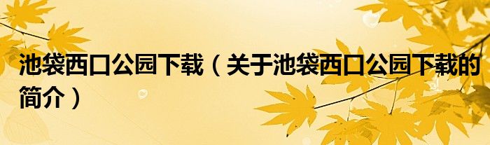 池袋西口公園下載（關(guān)于池袋西口公園下載的簡介）