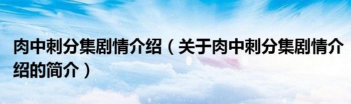 肉中刺分集劇情介紹（關(guān)于肉中刺分集劇情介紹的簡(jiǎn)介）