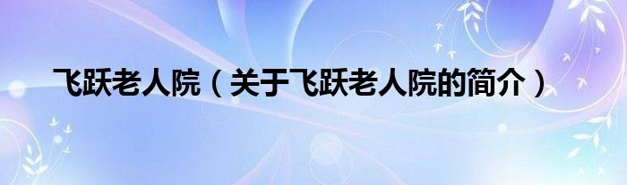 飛躍老人院（關(guān)于飛躍老人院的簡(jiǎn)介）