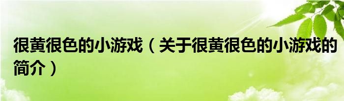 很黃很色的小游戲（關(guān)于很黃很色的小游戲的簡(jiǎn)介）