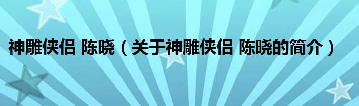 神雕俠侶 陳曉（關(guān)于神雕俠侶 陳曉的簡介）