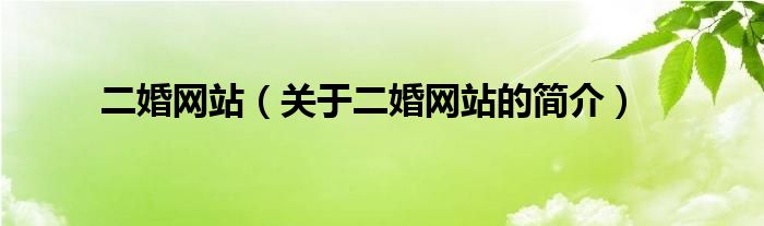 二婚網(wǎng)站（關(guān)于二婚網(wǎng)站的簡介）