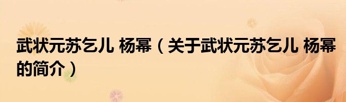 武狀元蘇乞兒 楊冪（關于武狀元蘇乞兒 楊冪的簡介）