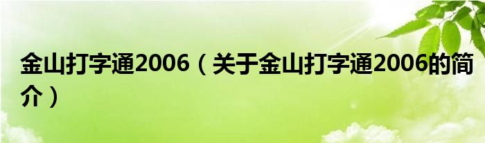 金山打字通2006（關(guān)于金山打字通2006的簡(jiǎn)介）