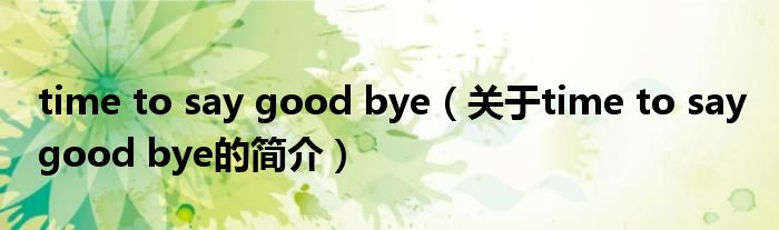 time to say good bye（關于time to say good bye的簡介）