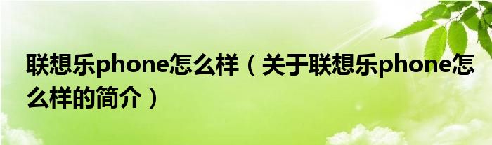 聯想樂phone怎么樣（關于聯想樂phone怎么樣的簡介）