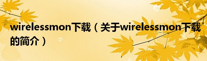 wirelessmon下載（關(guān)于wirelessmon下載的簡(jiǎn)介）