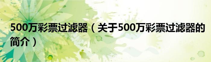 500萬彩票過濾器（關(guān)于500萬彩票過濾器的簡(jiǎn)介）