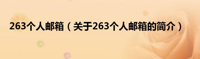 263個人郵箱（關(guān)于263個人郵箱的簡介）