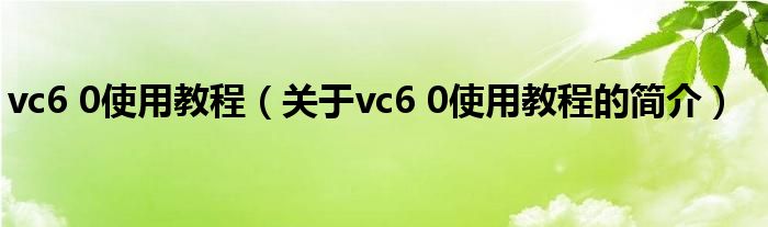 vc6 0使用教程（關于vc6 0使用教程的簡介）