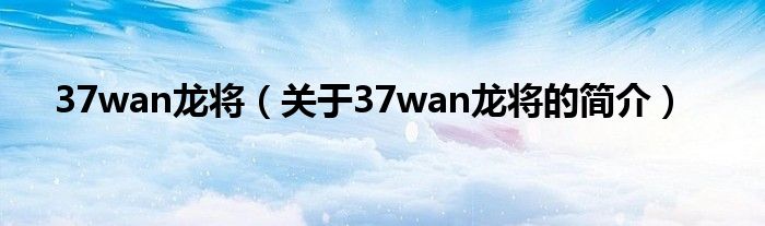 37wan龍將（關(guān)于37wan龍將的簡介）