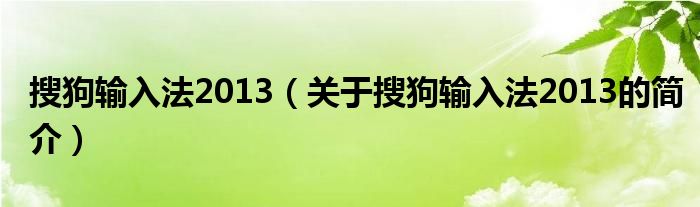 搜狗輸入法2013（關(guān)于搜狗輸入法2013的簡(jiǎn)介）