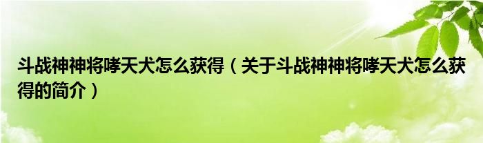 斗戰(zhàn)神神將哮天犬怎么獲得（關(guān)于斗戰(zhàn)神神將哮天犬怎么獲得的簡介）