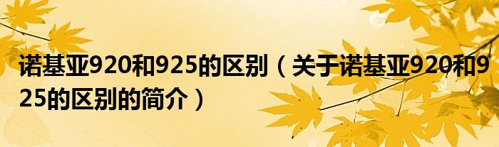 諾基亞920和925的區(qū)別（關于諾基亞920和925的區(qū)別的簡介）