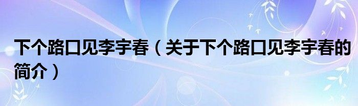 下個路口見李宇春（關于下個路口見李宇春的簡介）