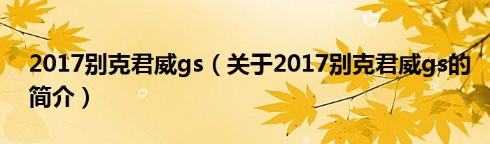 2017別克君威gs（關于2017別克君威gs的簡介）