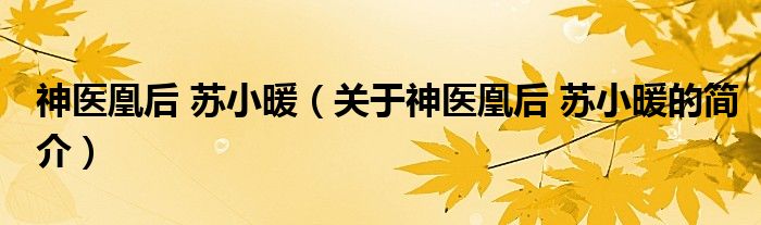 神醫(yī)凰后 蘇小暖（關(guān)于神醫(yī)凰后 蘇小暖的簡(jiǎn)介）