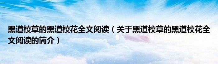 黑道校草的黑道校花全文閱讀（關(guān)于黑道校草的黑道?；ㄈ拈喿x的簡(jiǎn)介）