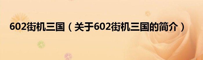 602街機(jī)三國(guó)（關(guān)于602街機(jī)三國(guó)的簡(jiǎn)介）