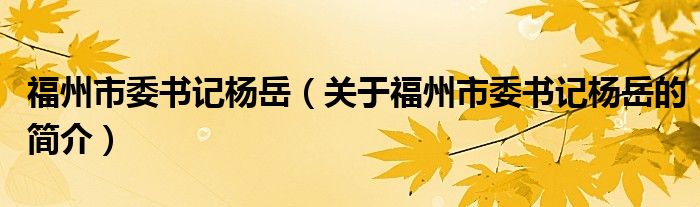 福州市委書記楊岳（關(guān)于福州市委書記楊岳的簡介）